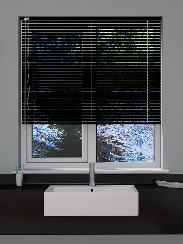 black venetian blinds