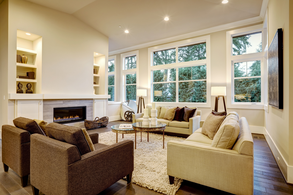 Large open living room with large windows